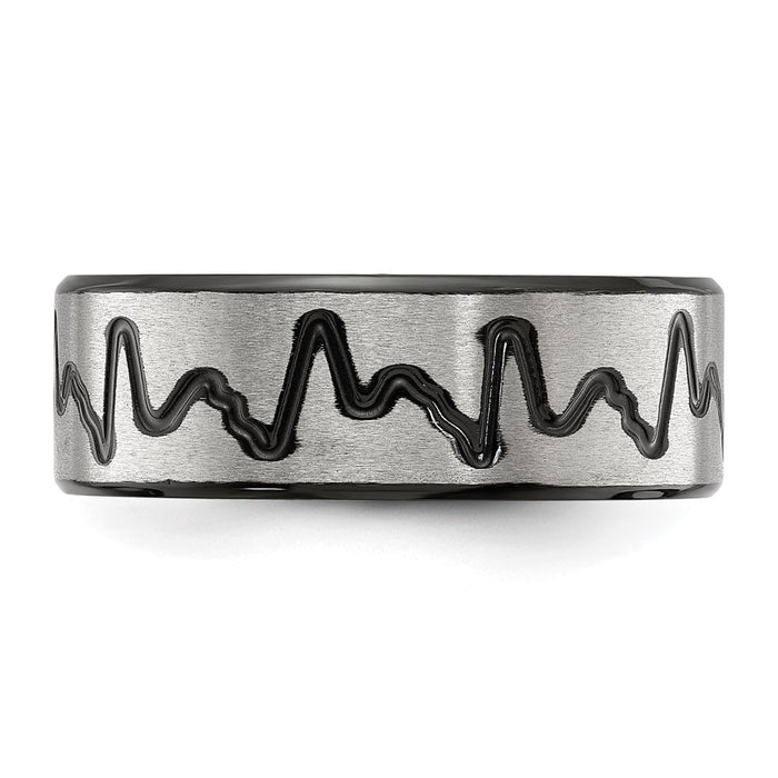 Buy Stylish 8mm Brushed Black IP-Plated Titanium Heartbeat Band - Luxury Design-3