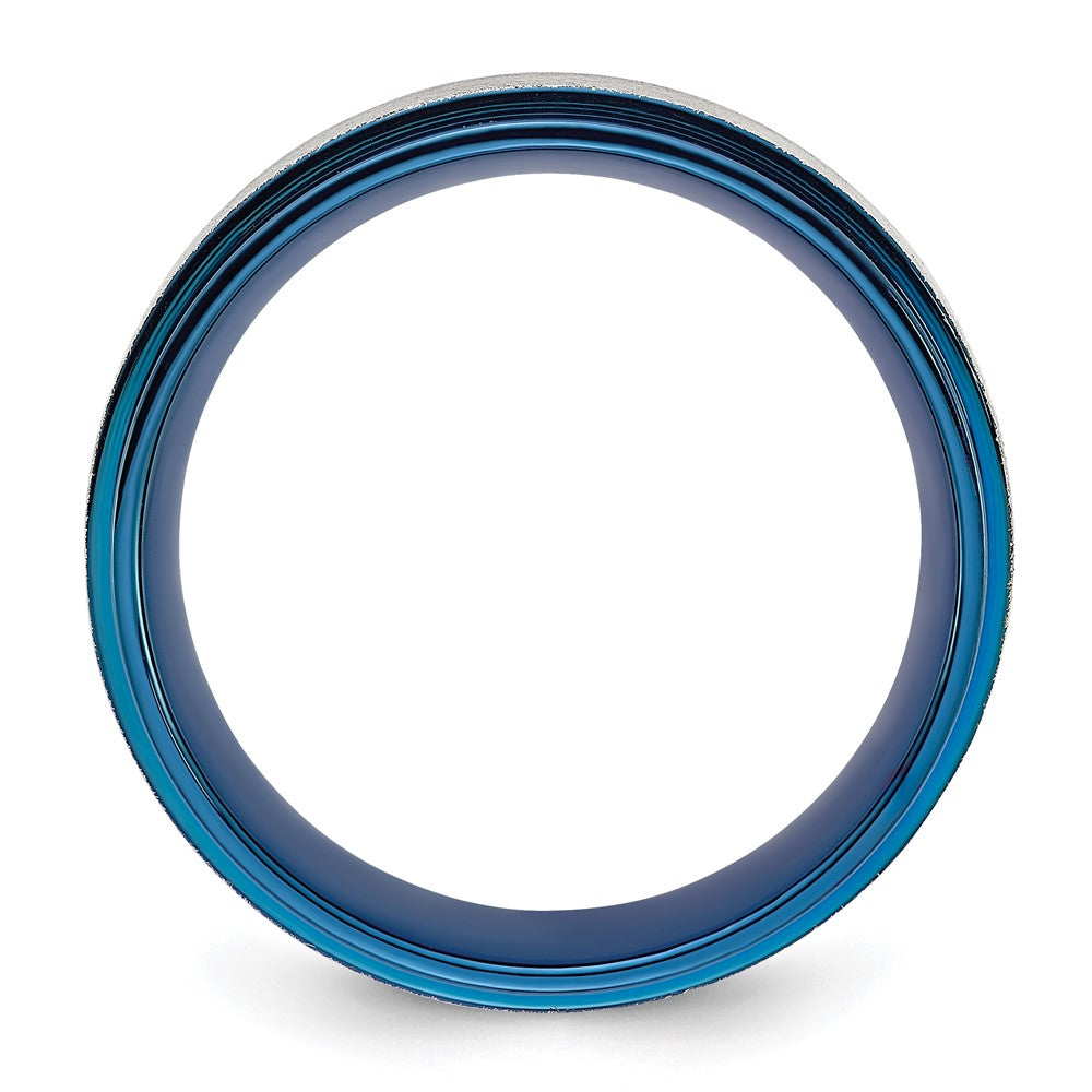Buy Stylish 8mm Chiseled Titanium Band - Polished Finish, Brushed Center, Blue IP-Plated