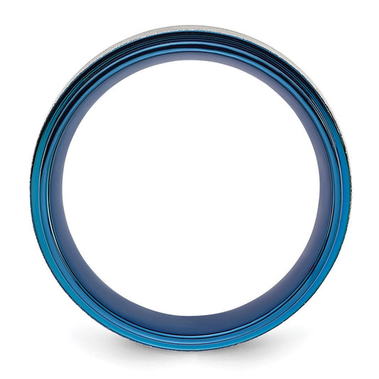 Buy Stylish 8mm Chiseled Titanium Band - Polished Finish, Brushed Center, Blue IP-Plated