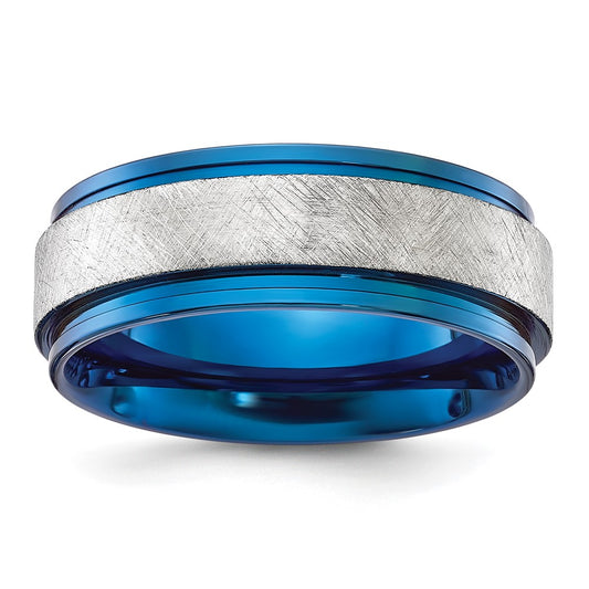 Buy Stylish 8mm Chisel Titanium Band - Polished & Brushed, Blue IP-Plated
