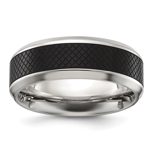 8mm Textured Center Band - Polished Black IP-Plated Titanium