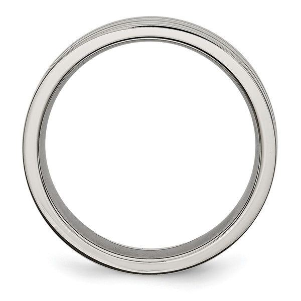 Brushed Titanium 6mm Grooved Chisel Band Ring
