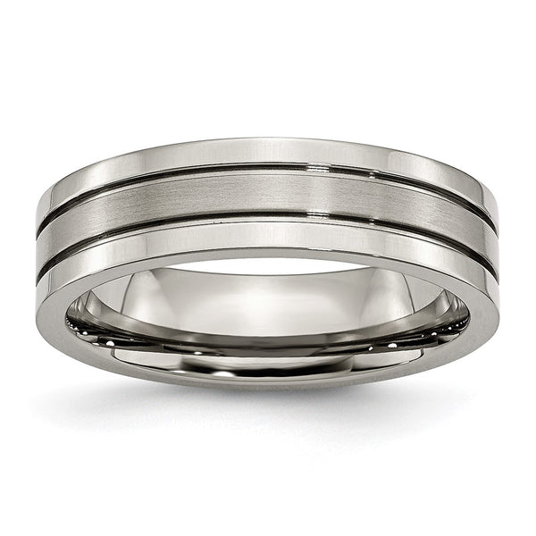 Brushed Titanium 6mm Grooved Chisel Band Ring