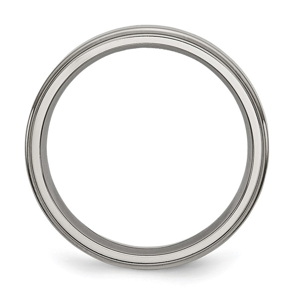 5mm Polished Titanium Chisel Ring with Ridged Edge