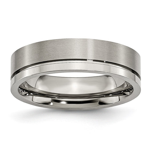 Buy Stylish 6mm Grooved Band in Brushed & Polished Titanium - Luxury Quality