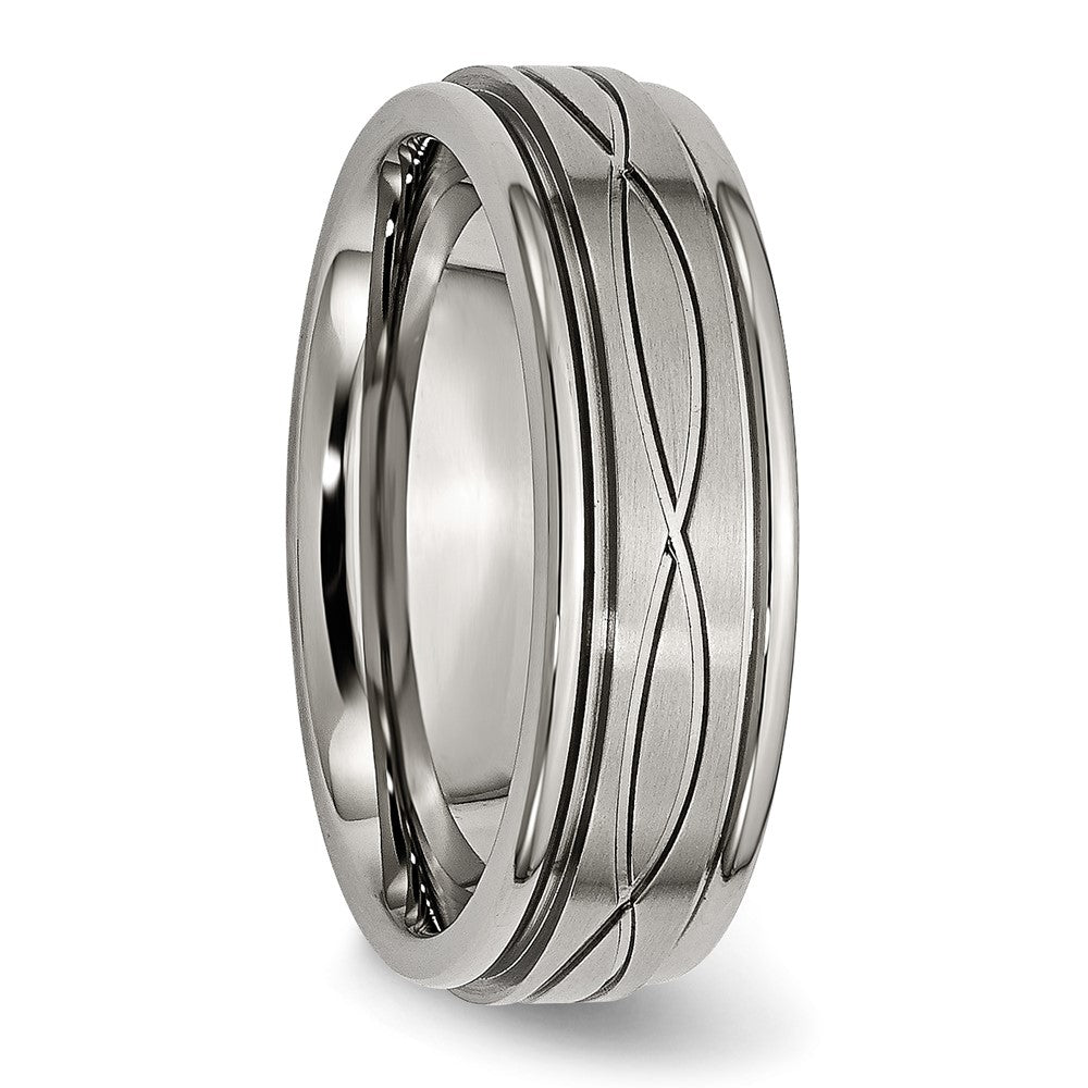 Buy Stylish 7mm Titanium Chisel Band - Brushed Center & Ridged Edges