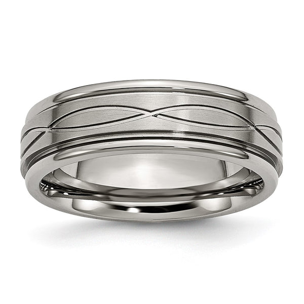 7mm Titanium Chisel Criss-Cross Band - Brushed Center