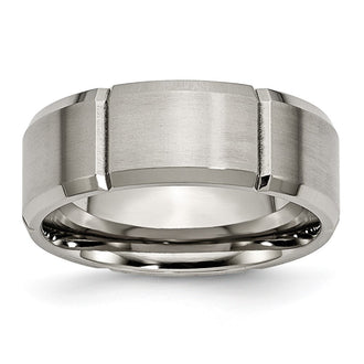 Buy Stylish 8mm Chisel Titanium Grooved Beveled Edge Band - Durable Finish