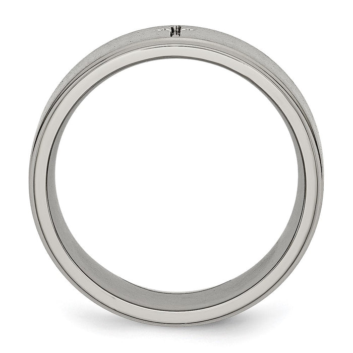 Buy Stylish 8mm Brushed Titanium Chisel Cross Center Band with Ridged Edges-2