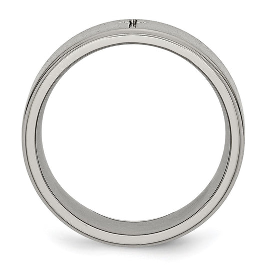Buy Stylish 8mm Brushed Titanium Cross Center Band with Ridged Edges