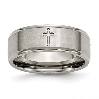 Exclusive Brushed Titanium 8mm Cross-Patterned Band - Stylish Ridged Edges