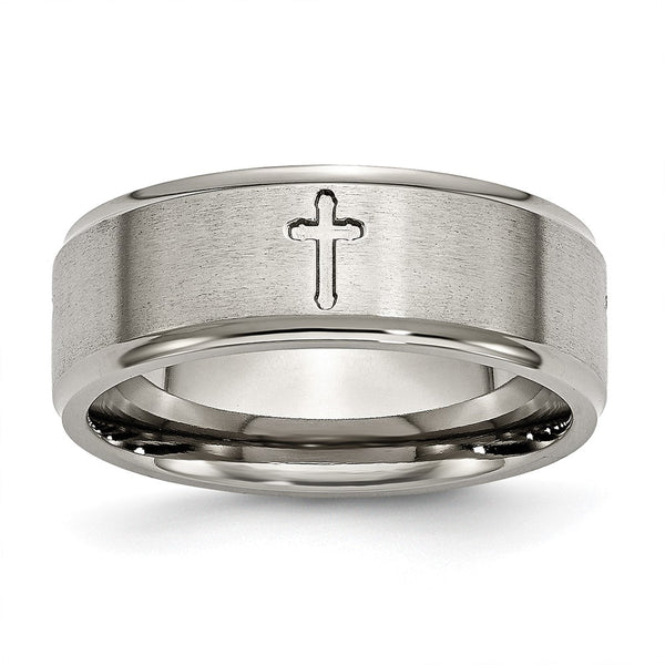 8mm Brushed Titanium Cross Band with Ridged Edges