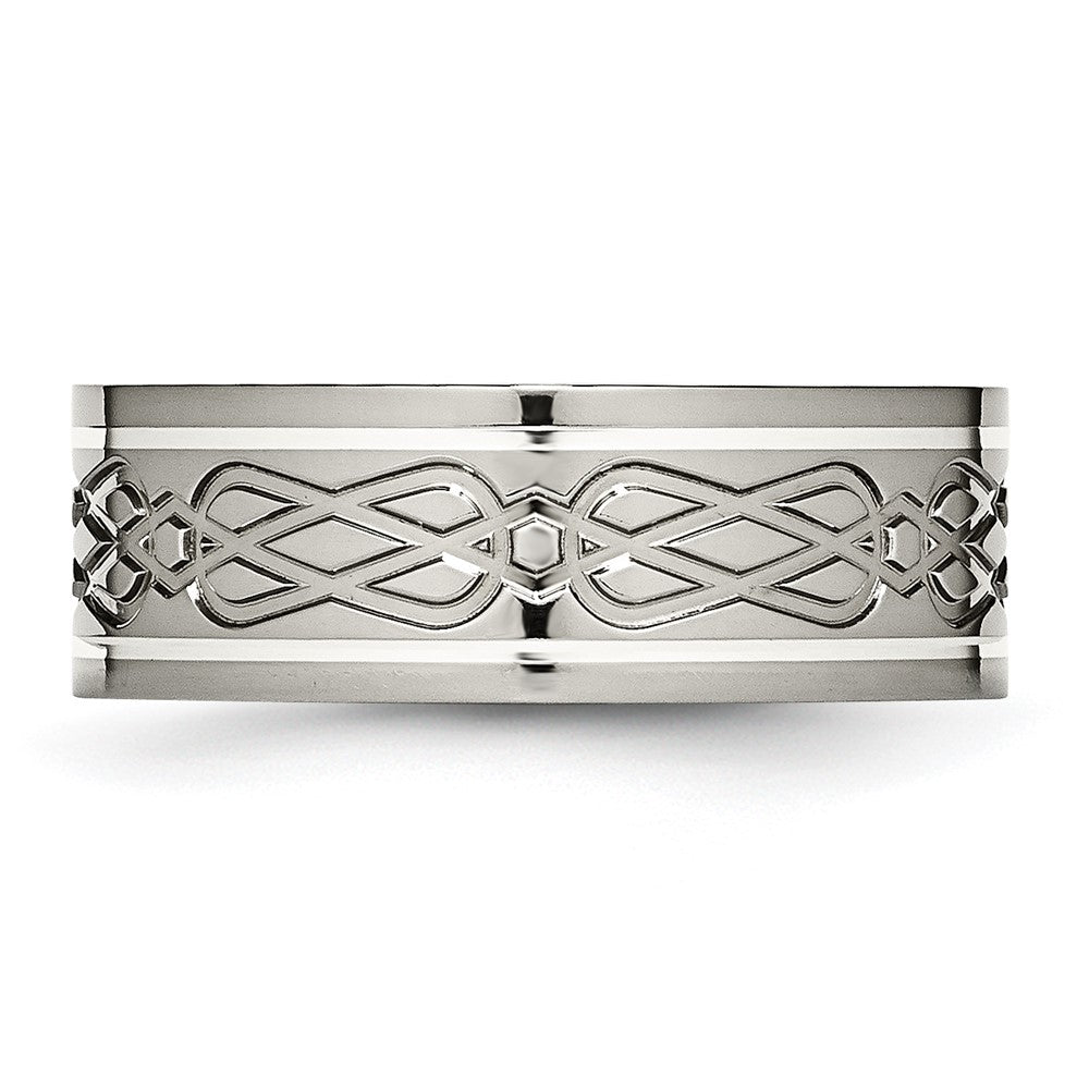High-Quality 8mm Titanium Chisel Band with Sterling Silver Inlay - Stylish Celtic Knot