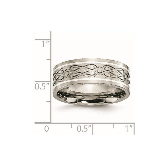 Buy Stylish Celtic Knot 8mm Flat Band - Polished Titanium & Silver Inlay-6
