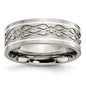 High-Quality Celtic Knot 8mm Flat Band in Polished Titanium & Silver Inlay-5