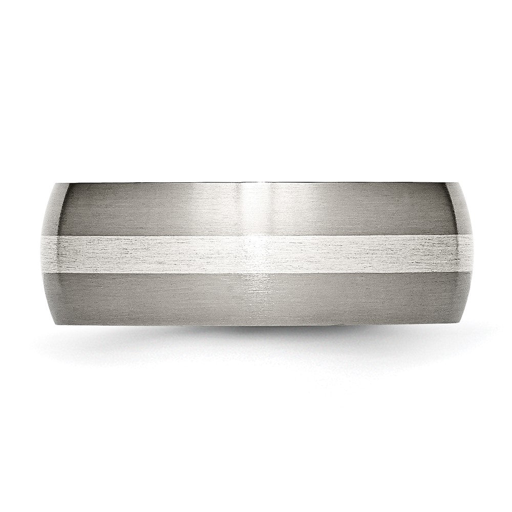 Buy Stylish 8mm Titanium Brushed Chisel Band with Sterling Silver Inlay