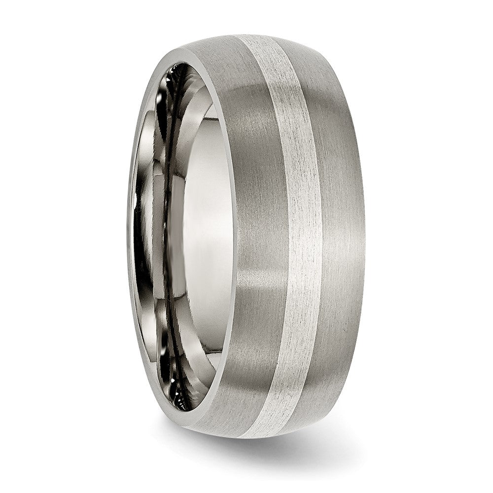 Buy Stylish 8mm Titanium Brushed Chisel Band with Sterling Silver Inlay
