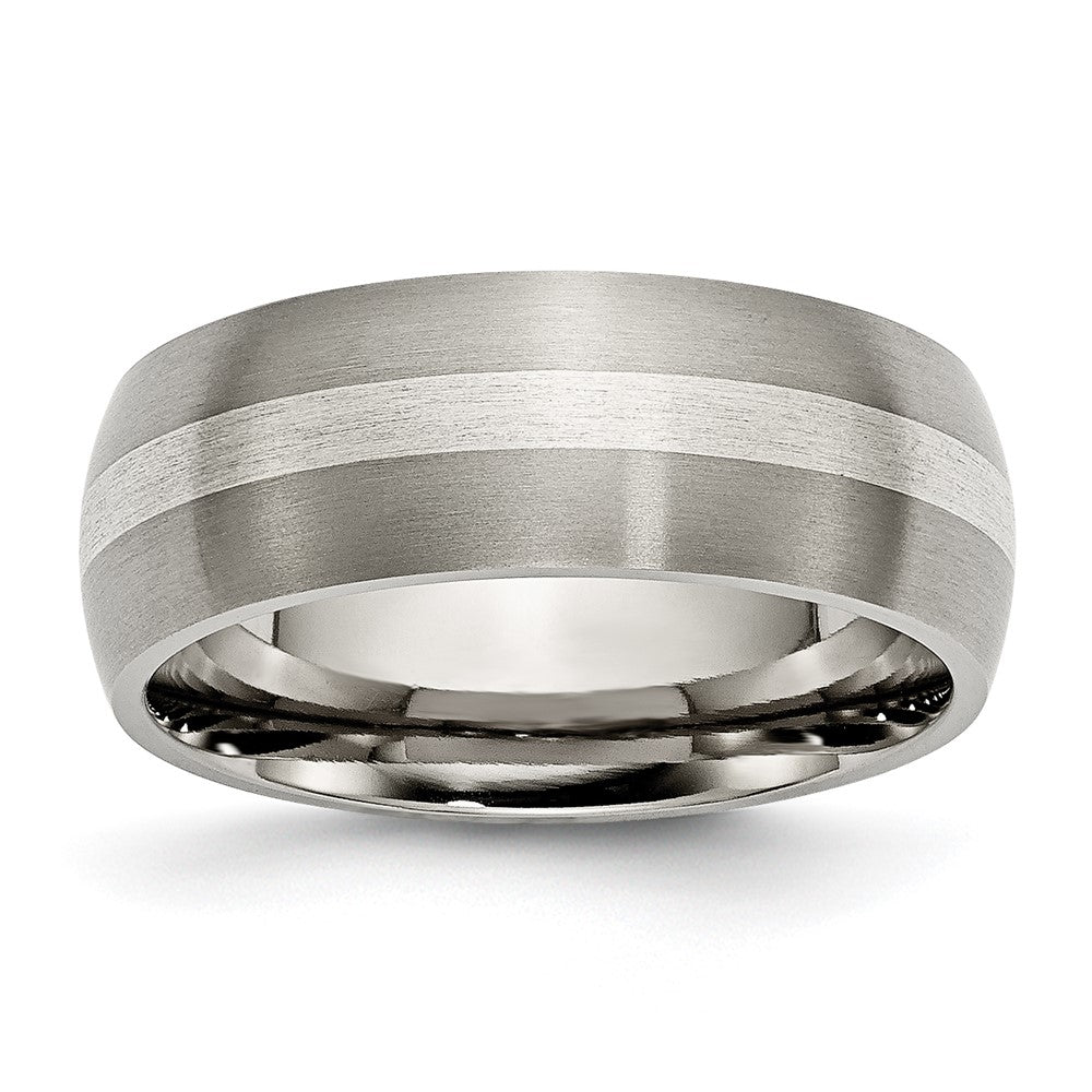 Exclusive 8mm Titanium Brushed Chisel Band with Sterling Silver Inlay