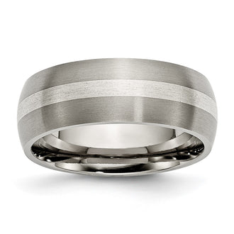 High-Quality Brushed Titanium Chisel Band 8mm with Sterling Silver Inlay