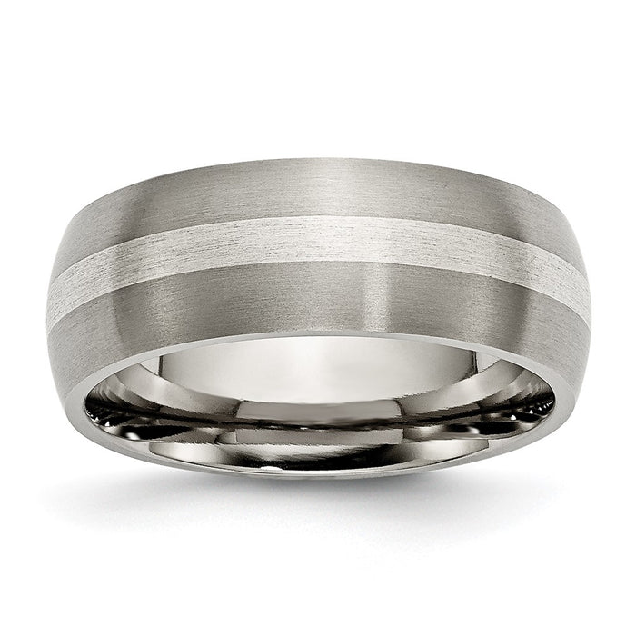 High-Quality Brushed Titanium Chisel Band 8mm with Sterling Silver Inlay-1