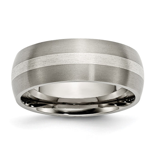 Exclusive 8mm Titanium Brushed Chisel Band with Sterling Silver Inlay - Stylish Value