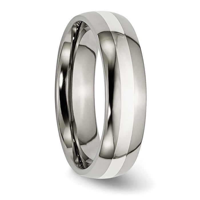 High-Quality Chiseled Titanium Band 6mm with Sterling Silver Inlay - Stylish!-4