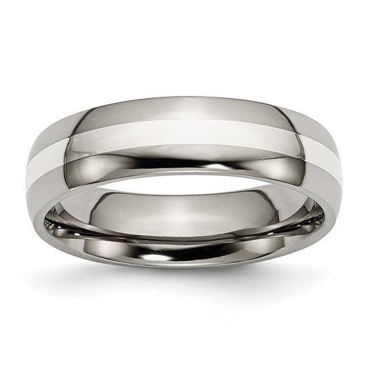 Exclusive 6mm Polished Titanium Chisel Band with Silver Inlay - Stylish Value