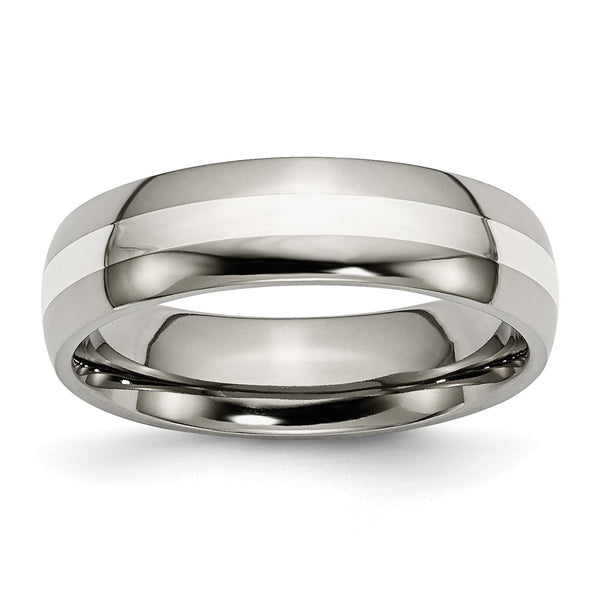 Polished Titanium Chisel Band with Sterling Silver Inlay - 6mm Width