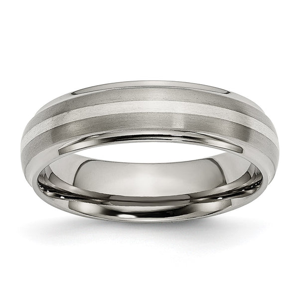 6mm Brushed Titanium Chisel Band with Sterling Silver Inlay - Style GR1-1026466