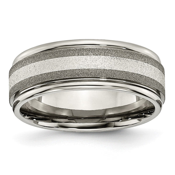 Chiseled Titanium Band with Sterling Silver Inlay