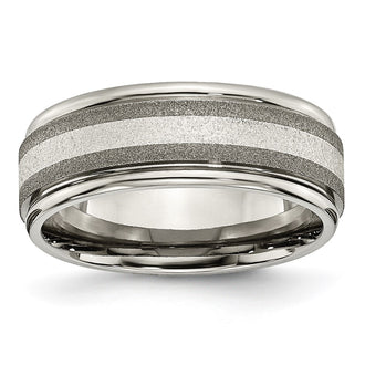 Buy Stylish Chiseled Titanium Band with Sterling Silver Inlay - Affordable Luxury!