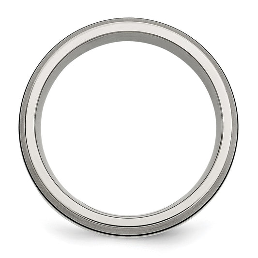 Buy Stylish Antiqued 8mm Chisel Titanium Band with Sterling Silver Inlay