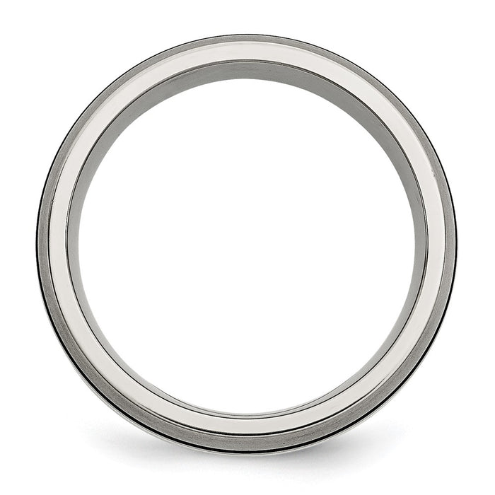 Buy Stylish 8mm Antiqued Titanium Chisel Band with Sterling Silver Inlay-2