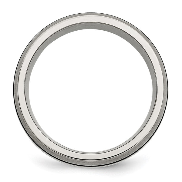 Antiqued 8mm Chisel Titanium Band with Sterling Silver Inlay