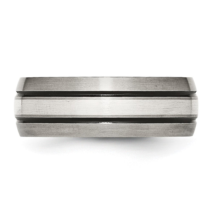 Buy Stylish 8mm Antiqued Titanium Chisel Band with Sterling Silver Inlay-3