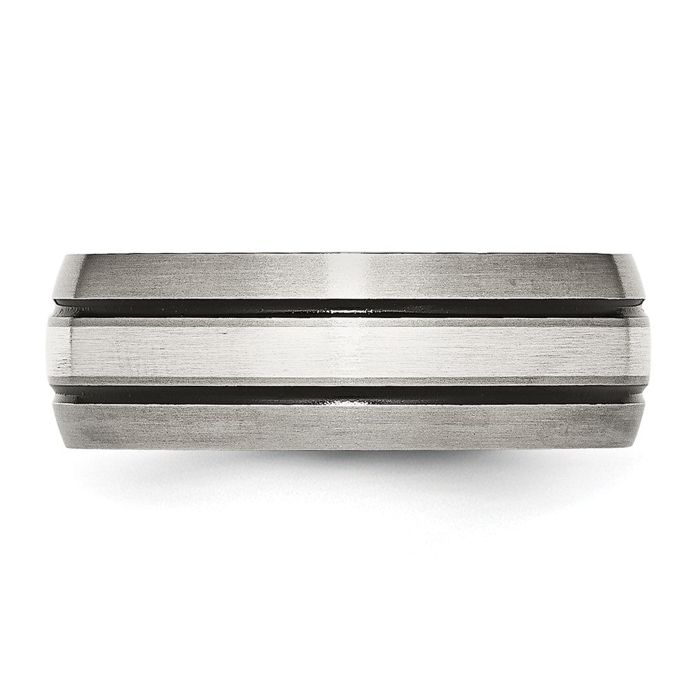 Order Stylish 8mm Antiqued Titanium Chisel Band with Sterling Silver Inlay