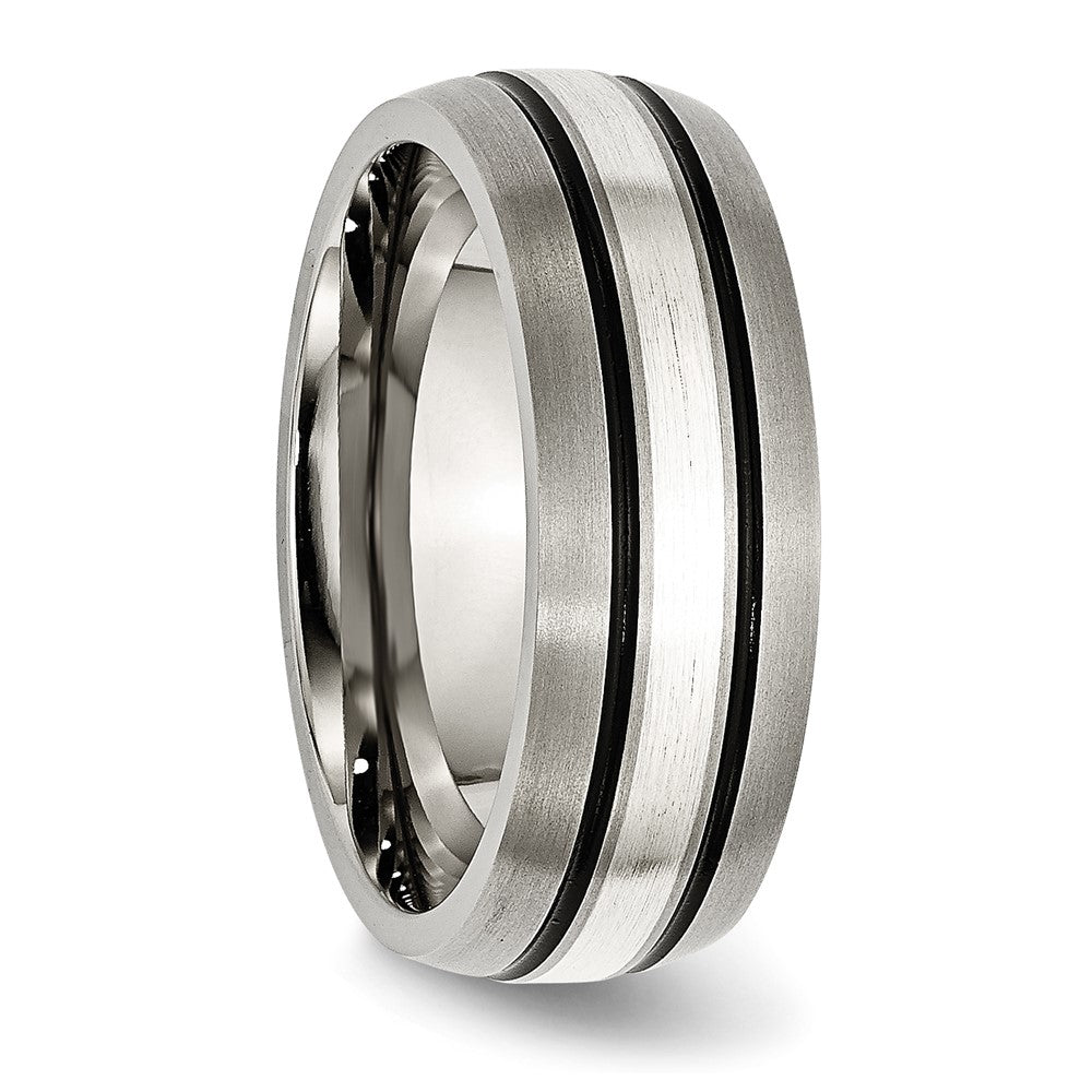 Buy Stylish Antiqued 8mm Chisel Titanium Band with Sterling Silver Inlay