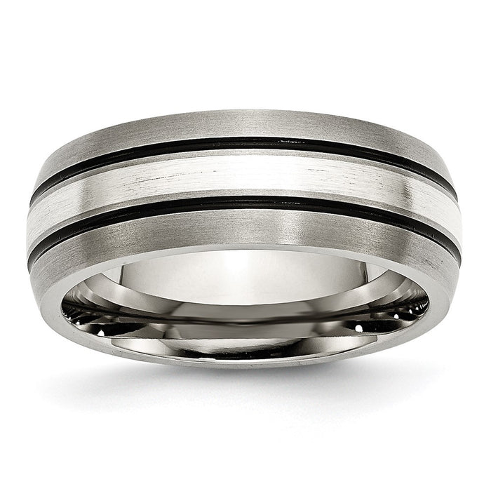 Buy Stylish 8mm Antiqued Titanium Chisel Band with Sterling Silver Inlay-1