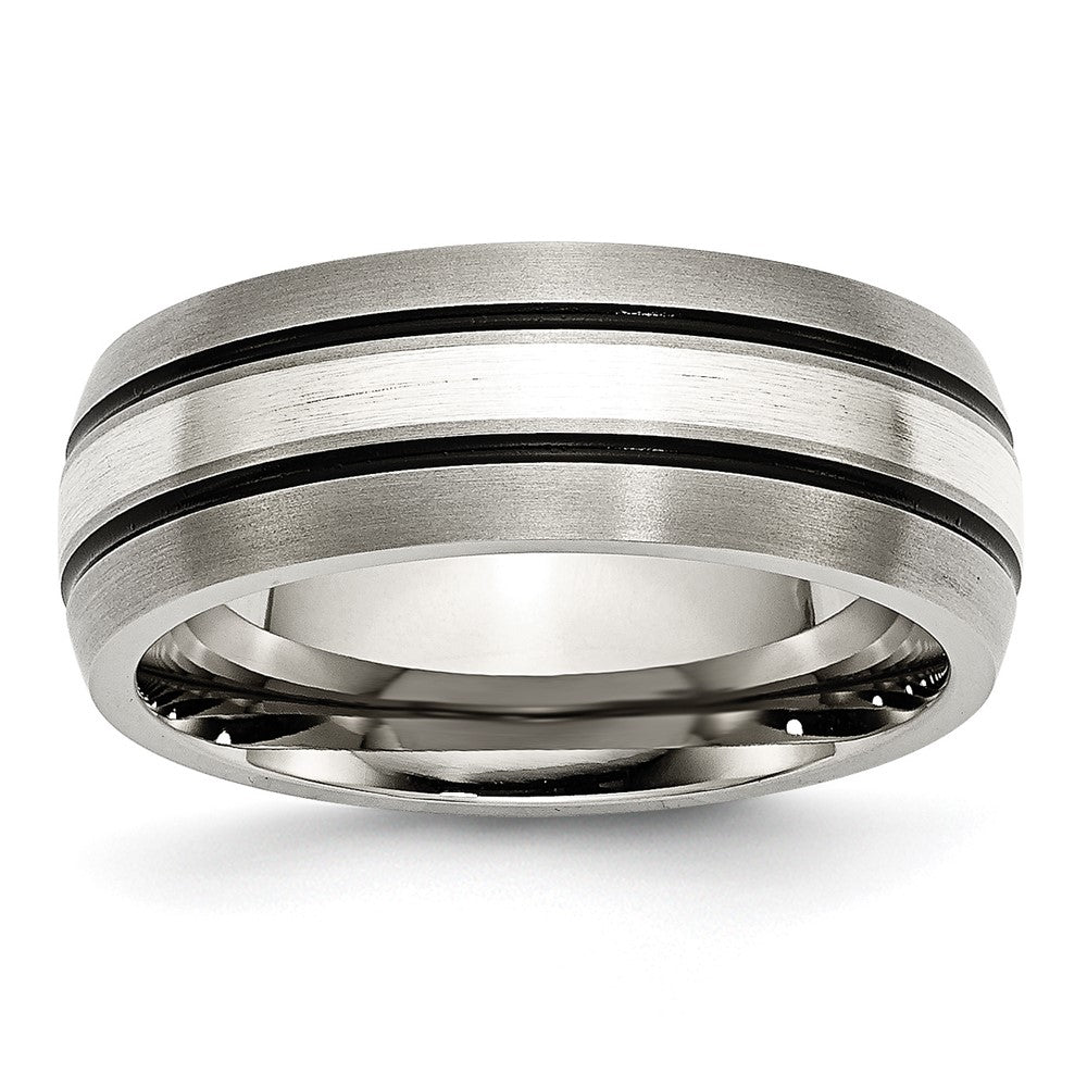 Buy Stylish Antiqued 8mm Chisel Titanium Band with Sterling Silver Inlay
