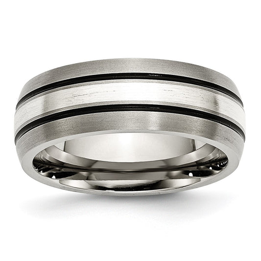 Buy Stylish 8mm Antiqued Titanium Band with Silver Inlay - Luxury Design