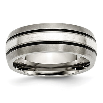 High-Quality 8mm Grooved Titanium Band with Sterling Silver Inlay - Stylish Value!