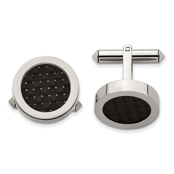 Chsisel Polished Titanium Cuff Links - Black Carbon Fiber Inlay