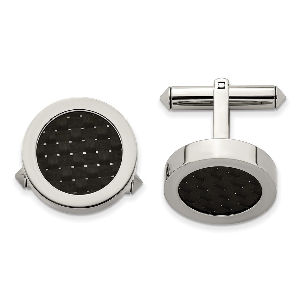 Buy Stylish Chsisel Polished Titanium Cuff Links - Black Carbon Fiber Inlay