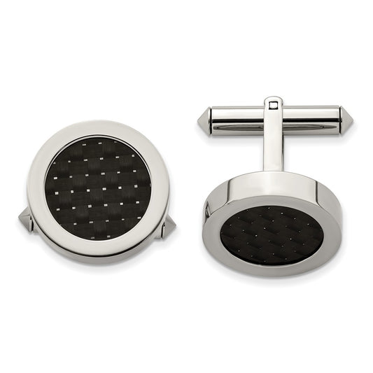 Buy Stylish Chsisel Polished Titanium Cuff Links - Black Carbon Fiber Inlay
