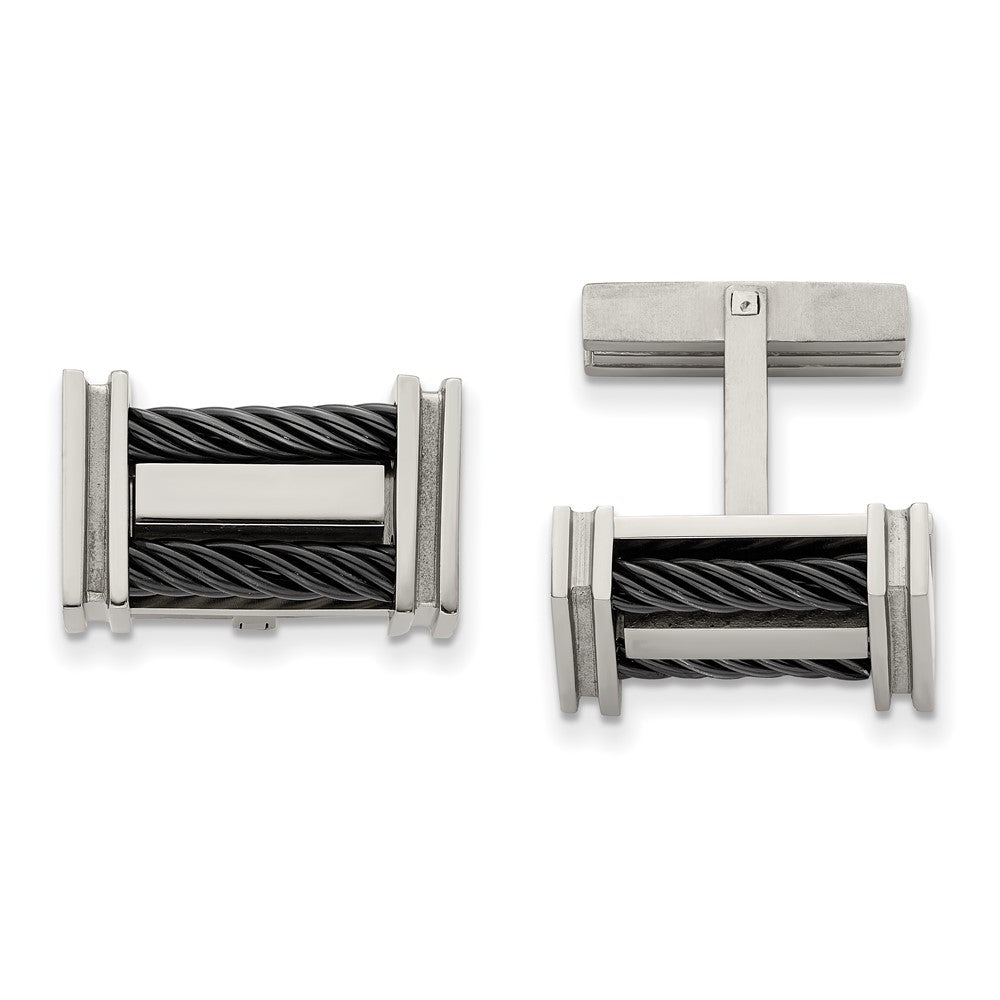 Buy Stylish Chisel Titanium Cufflinks - Polished Black IP-Plated Design