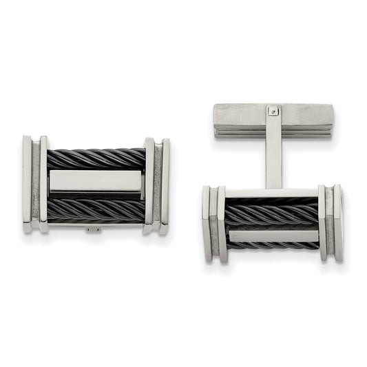 Buy Stylish Chisel Titanium Cufflinks - Polished Black IP-Plated Design
