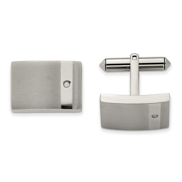 Chiseled Titanium Cufflinks - CZ Accents