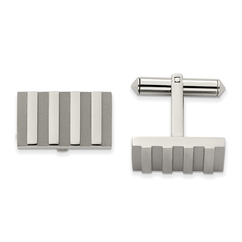 Exclusive Chisel Titanium Cufflinks - Stylish Brushed & Polished Stripes