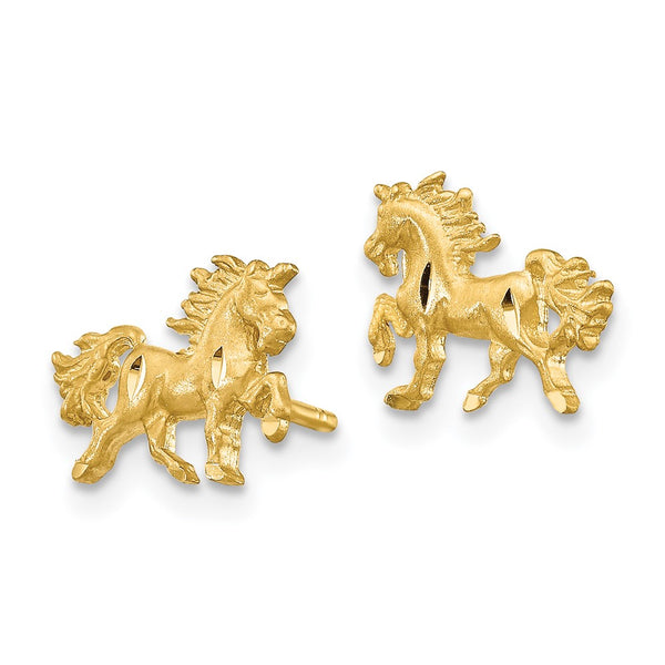 14K Diamond-Cut Unicorn Stud Earrings - .85mm Satin