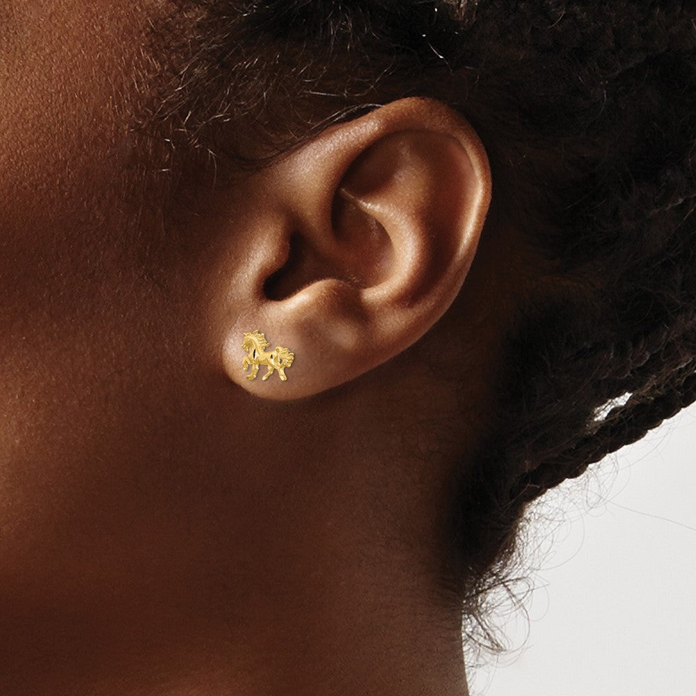 Buy 14K Diamond-Cut Unicorn Stud Earrings - Stylish .85mm Satin Finish